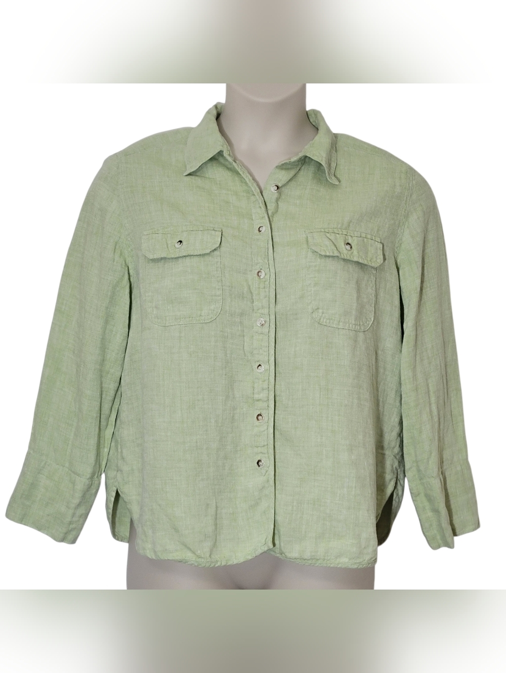 Valerie Stevens 100% Linen Light Green Button Up Top Size XL